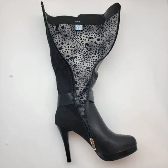 Tall high heel black boots  with side zipper and deco buckle - Picture 4 of 5